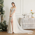 Simple wisp empty design lace printed wedding white suspenders multi-layer beach bridal dress